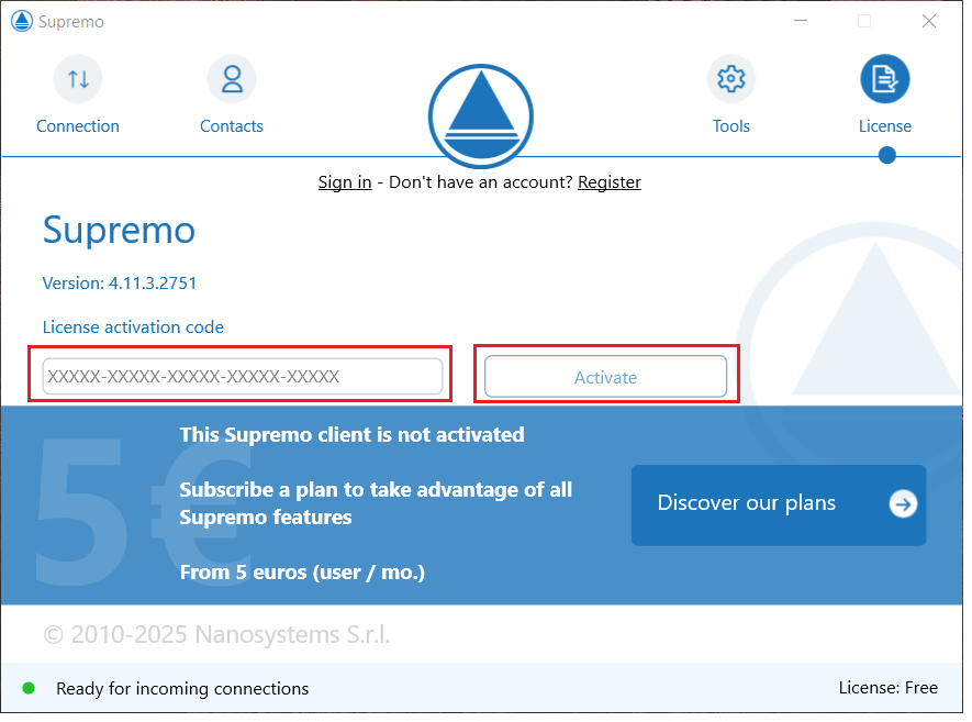 Cómo activar la licencia en Supremo