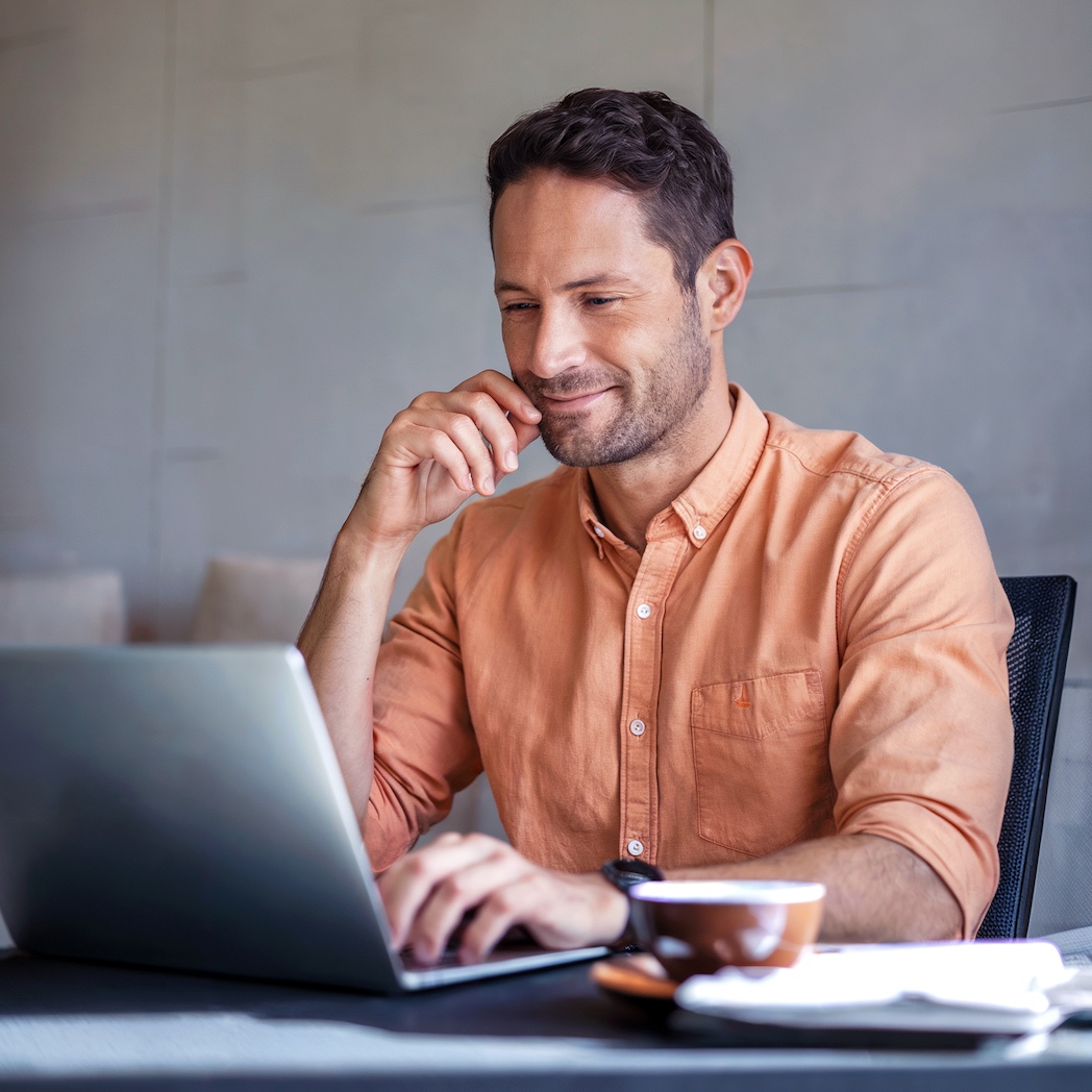 Professional works remotely connected to his office via secure and high-performance remote desktop control software.