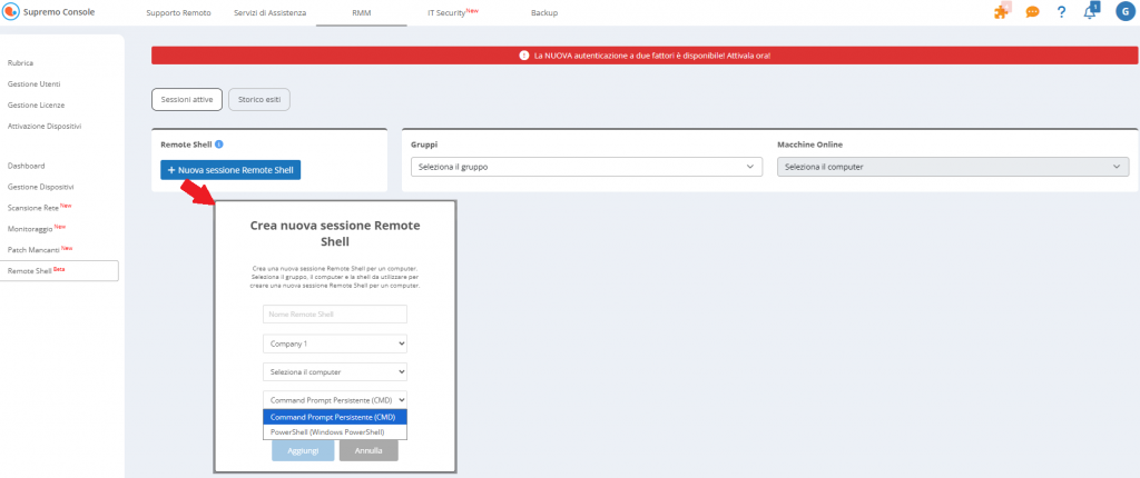 RMM remote terminal for system management and troubleshooting via command line access